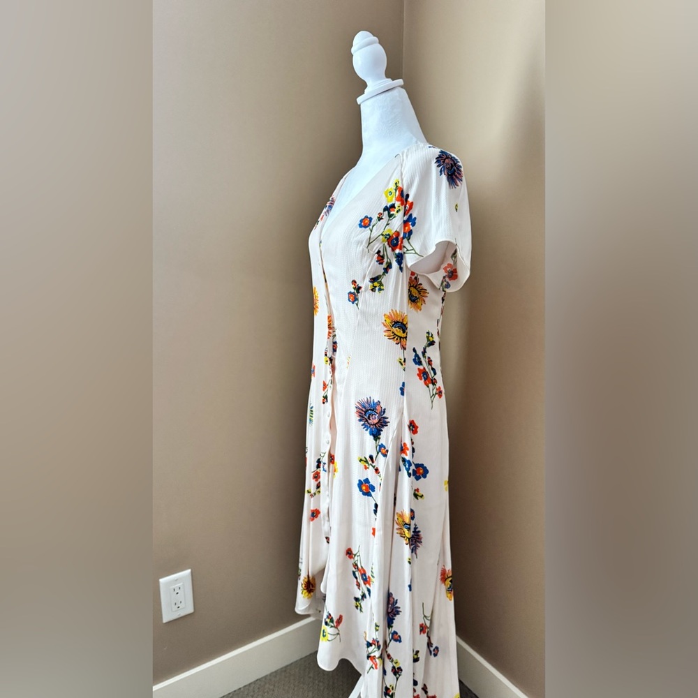 Free People White Floral Button-Front Midi Rayon Dress - Picture 5 of 13